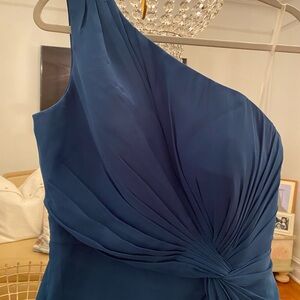 Navy Blue Asymmetrical One Shoulder Gown